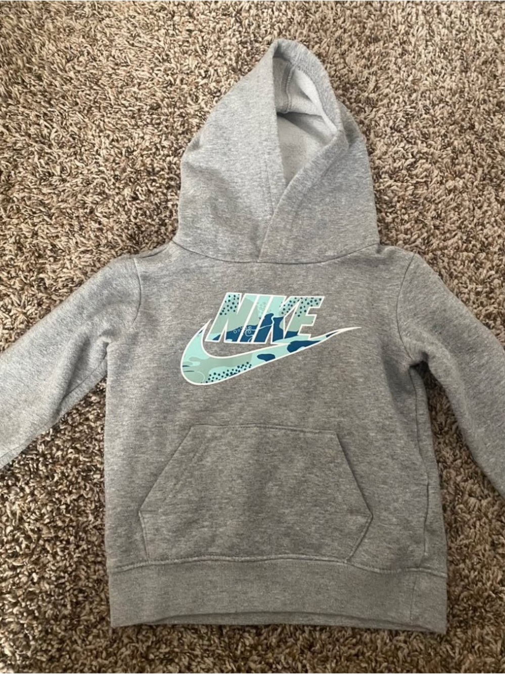 Nike Kids' Grey Hoodie with Teal Logo